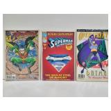 Batman, Superman, and Robin comic books