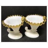 Fenton Glass amber crest cornucopia candle holders