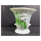 Green marblized slag glass vase