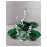 Martinsville Emerald green swan bowl/candlesticks