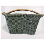 Vintage Green wicker basket w/ bent wood handle