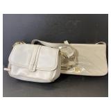 Pair of vintage cream leather & patent handbags