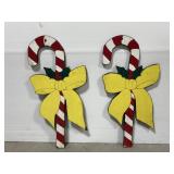 Pair of handcrafted painted wood candy canes