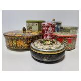 Seven vintage English tins