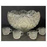 Vintage cut glass punch bowl set