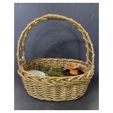 Lot of vintage glass wares in gold basket