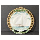 Vintage milk glass sailboat plate