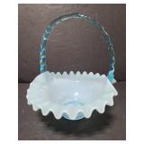 Fenton art glass blue basket
