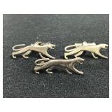 Sterling silver panther cuff links & tie bar