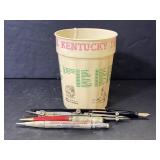 Kentucky Derby cup & vintage pens/pencils