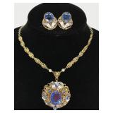 Blue stone blossom necklace & earring set