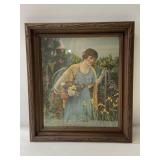 Rare antique "in the flower garden" original print