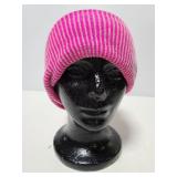 Pink and gray stripe knit beanie cap