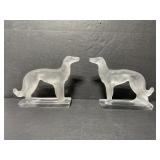 Viking glass satin crystal wolf hound pair - Rare