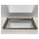 Vintage silver/gold tone mirrored vanity tray