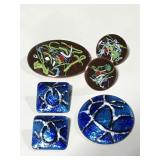 Enamel art brooch & earring sets