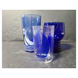 Sailship and blue glass cups