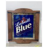 Wood framed Labatt Blue beer mirror