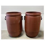 Lot of 2 large plastic rain barrels w/ handles