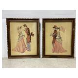 Vintage wood framed courting couple prints