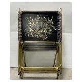 Vintage MCM black & gold metal dinner tray set