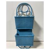 Retro blue wicker letter holder