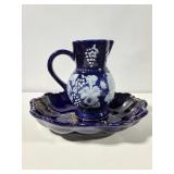 Blue ceramic small pitcher and basin