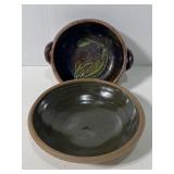 Vintage signed red clay & stone glazed pottery