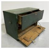 Rustic antique green wooden tool chest