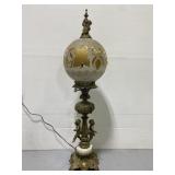 Tall vintage brass cherub lamp w/ globe shade