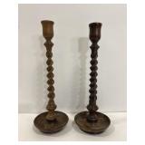 Pair of 12 in twist wood candlesticks