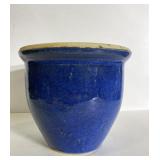 Glazed blue 9 in pottery planter