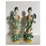 Pair of Asian porcelain incense holder statues