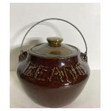 Old glazed bean pot w/ wire handle