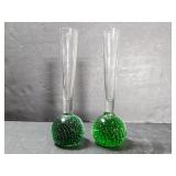 Pair of glass paperweight bud vases