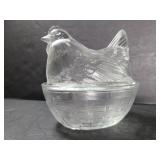Glass hen basket dish
