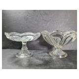 Two glass candy pedestal dishes