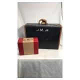 Vintage suitcase and record box lot