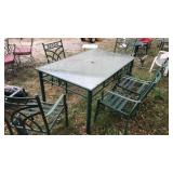 Green patio table set with 5 chairs