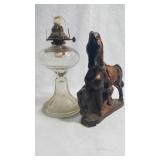 Oil Lamp & Horse Figurine Lot