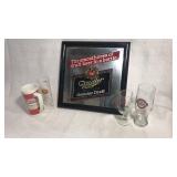 Miller mirror and 4 beer glasses