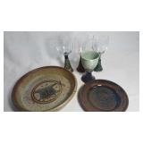 Stoneware Wine Glass & Plate Set