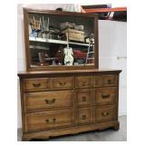 Vintage wood dresser w/ large mirror