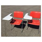 Vintage pair of red school chair desks