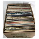 Box of classic rock vinyl records