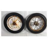 Two vintage wagon wheels