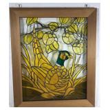 Stained glass pheasant in wood frame