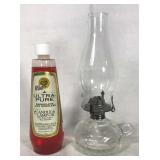 Glass oil lamp w/ bottle of lamp oil