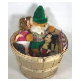 Basket of vintage toys