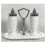 Hobnail milk glass salt-and-pepper shakers